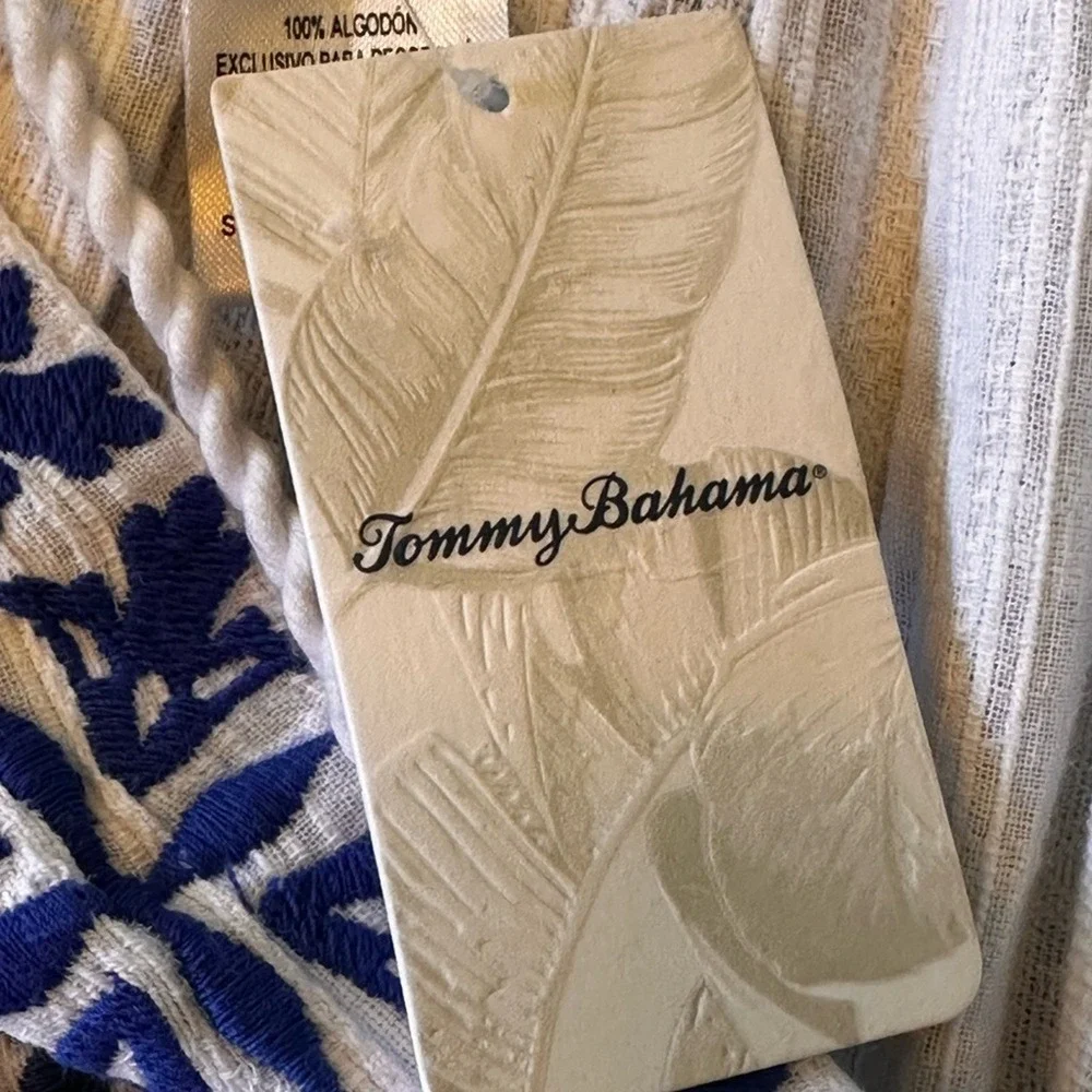 Tommy Bahama NWT Size LGE  Mykonos White &‎ Blue Embroidered  tiered midi Dress - Picture 12 of 16